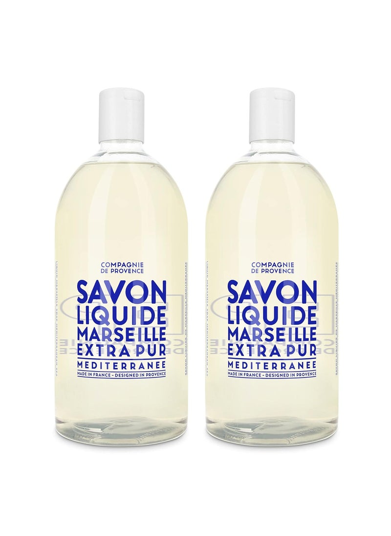 Compagnie de Provence Savon de Marseille Extra Pure Liquid Soap - Mediterranean Sea - Bulk 67.6 Fl Oz Plastic Bottle Refill