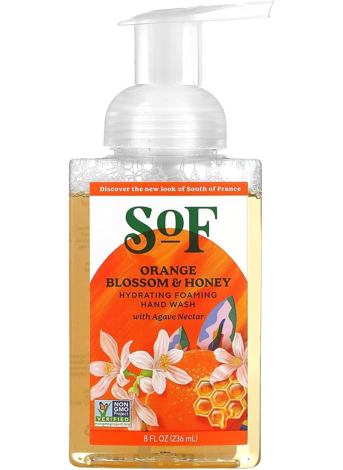 South Of France Foaming Hand Wash With Hydrating Organic Agave Nectar Orange Blossom Honey, 8 Oz