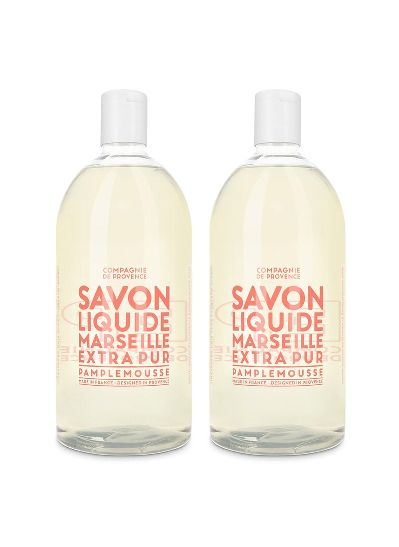 Compagnie de Provence Savon de Marseille Extra Pure Liquid Soap - Pink Grapefruit - Bulk 67.6 Fl Oz Plastic Bottle Refill