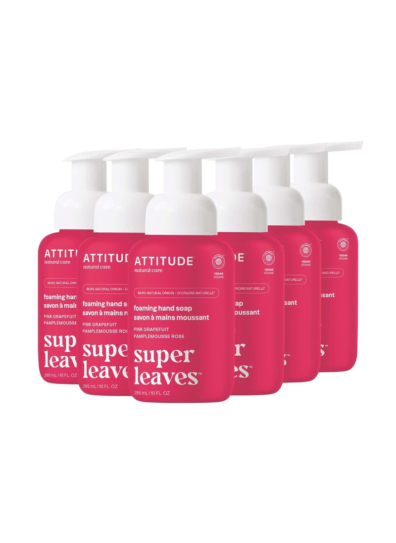 ATTITUDE Foaming Hand Soap, EWG Verified, Plant and Mineral-Based Ingredients, Vegan and Cruelty-free Personal Care Products, Pink Grapefruit, 10 Fl Oz (Pack of 6)