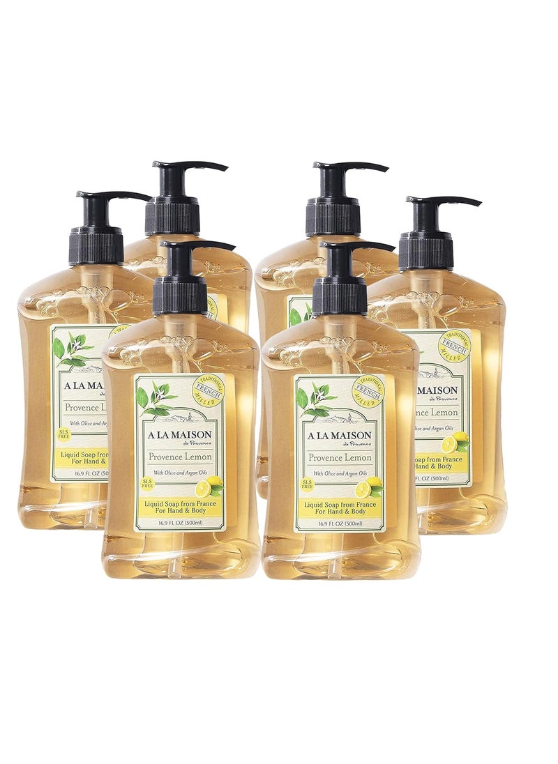 A LA MAISON French Liquid Hand Soap, Provence Lemon - Natural Hand Wash Made with Essential Oils - Biodegradable, Plant-Based, Vegan, Cruelty-Free, Alcohol & Paraben Free (16.9 oz, 6 Pack)