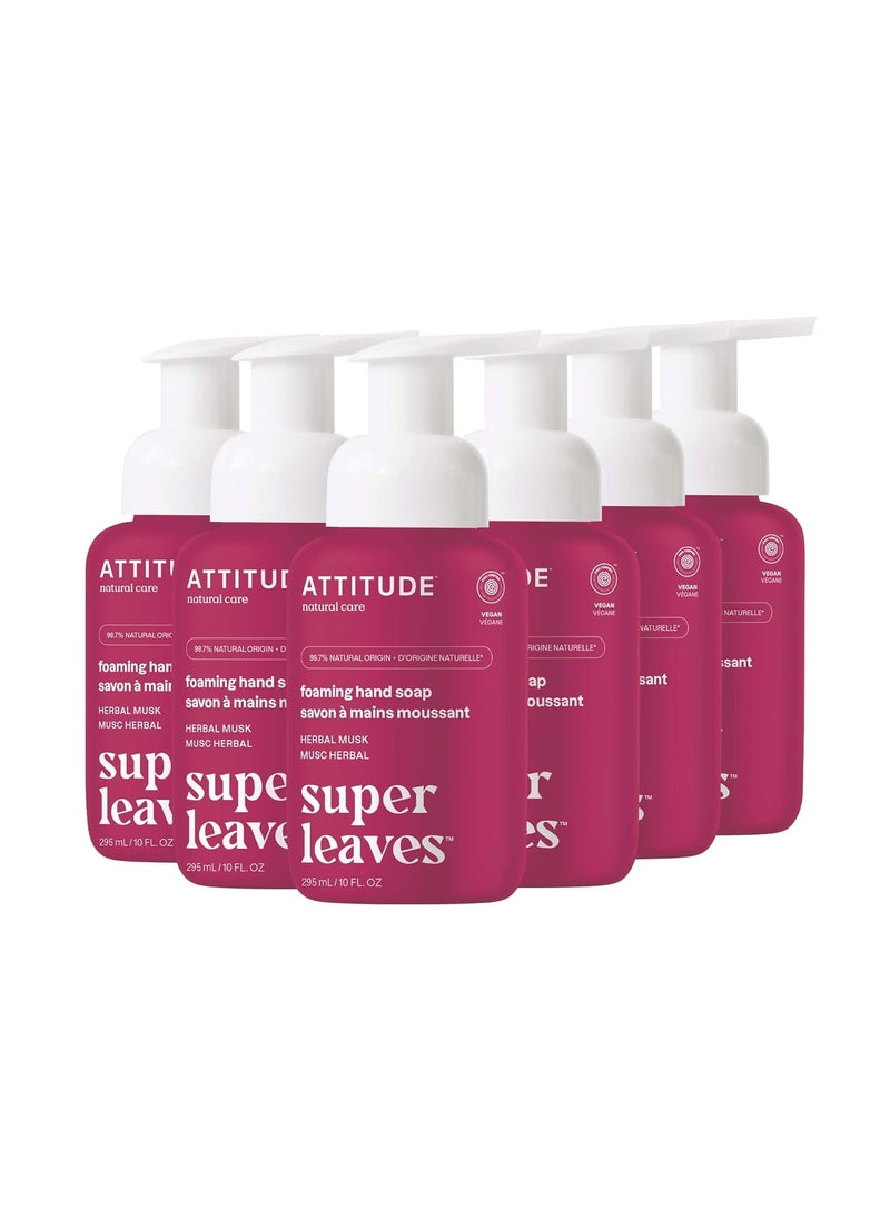 ATTITUDE Foaming Hand Soap, EWG Verified, Plant and Mineral-Based Ingredients, Vegan and Cruelty-free Personal Care Products, Herbal Musk, 10 Fl Oz (Pack of 6)