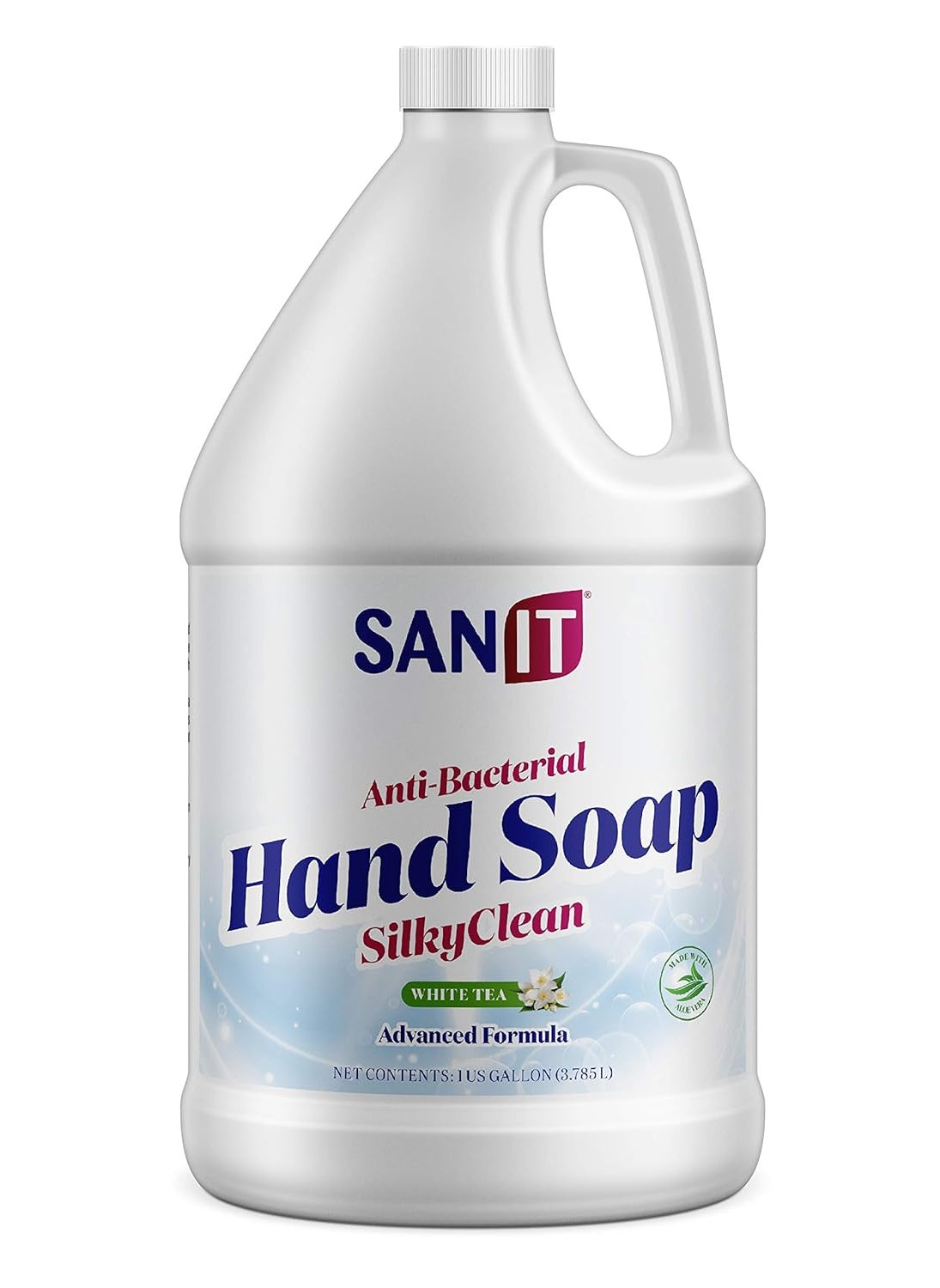 Sanit Silky Clean Antibacterial Liquid Gel Hand Soap Refill - Advanced Formula with Coconut Oil and Aloe Vera - All Natural Moisturizing Hand Wash - Made in USA, White Tea, 1 Gallon