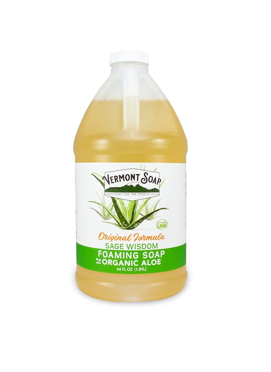 Vermont Soap Organic Sage Lime Wisdom Foaming Hand Soap - Natural Moisturizing Soap for Dry Skin - Fragrance Free Liquid Bathroom Hand Soap - Sage Lime Wisdom - 64 oz