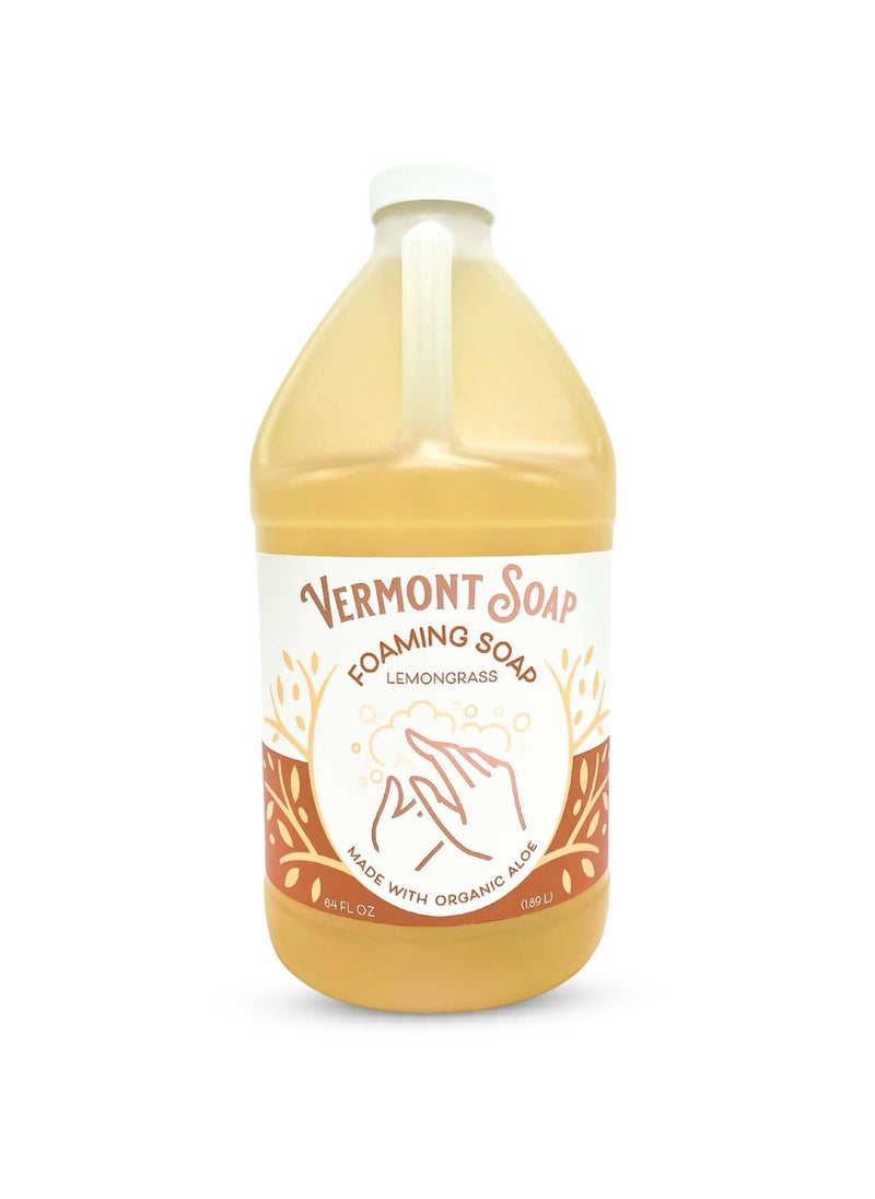VERMONT SOAP Organic Lemongrass Zen Foaming Hand Soap - Natural Moisturizing Soap for Dry Skin - Fragrance Free Liquid Bathroom Hand Soap - Lemongrass Zen - 64 oz