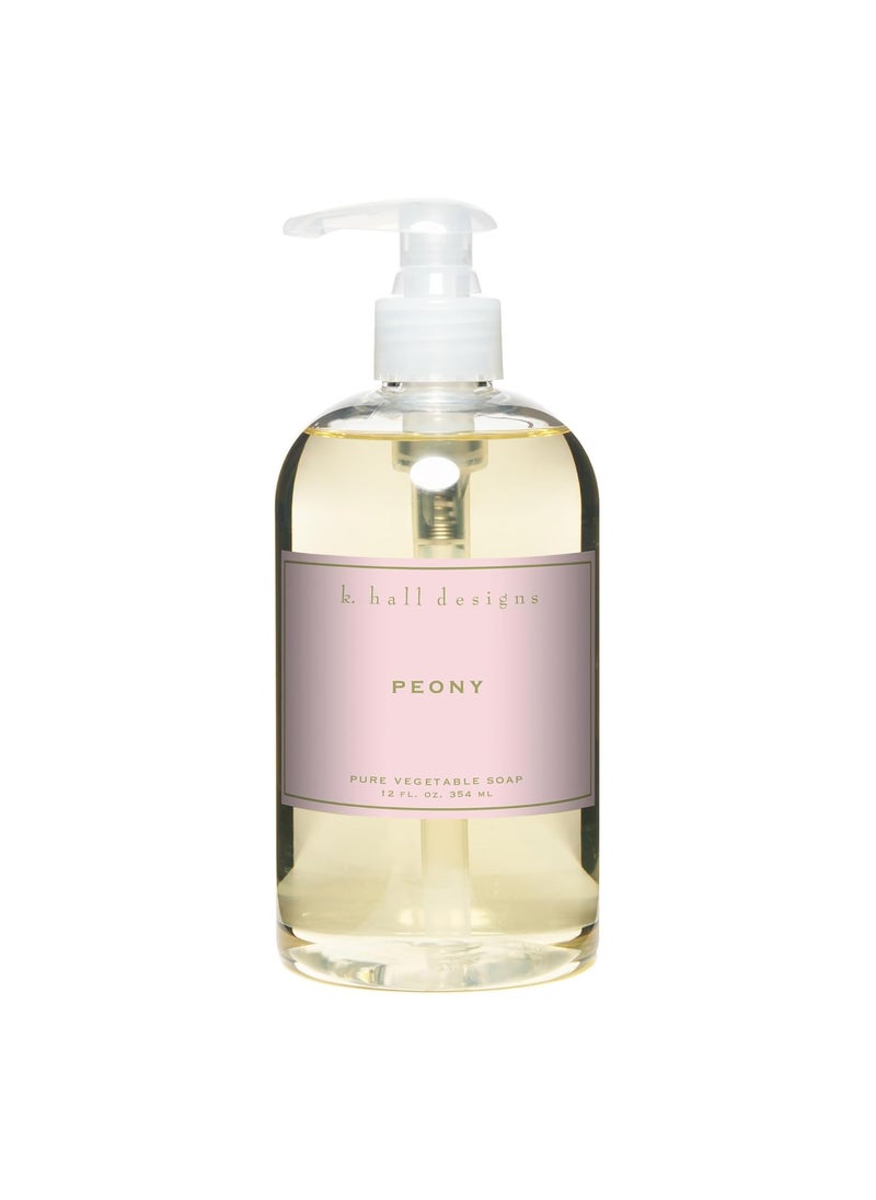K. Hall Designs Peony Liquid Hand Soap, Delicate Peony Scent with Watery Notes, Natural Liquid Soap for Bathroom & Kitchen, Plant-Based Formula, 12 fl oz