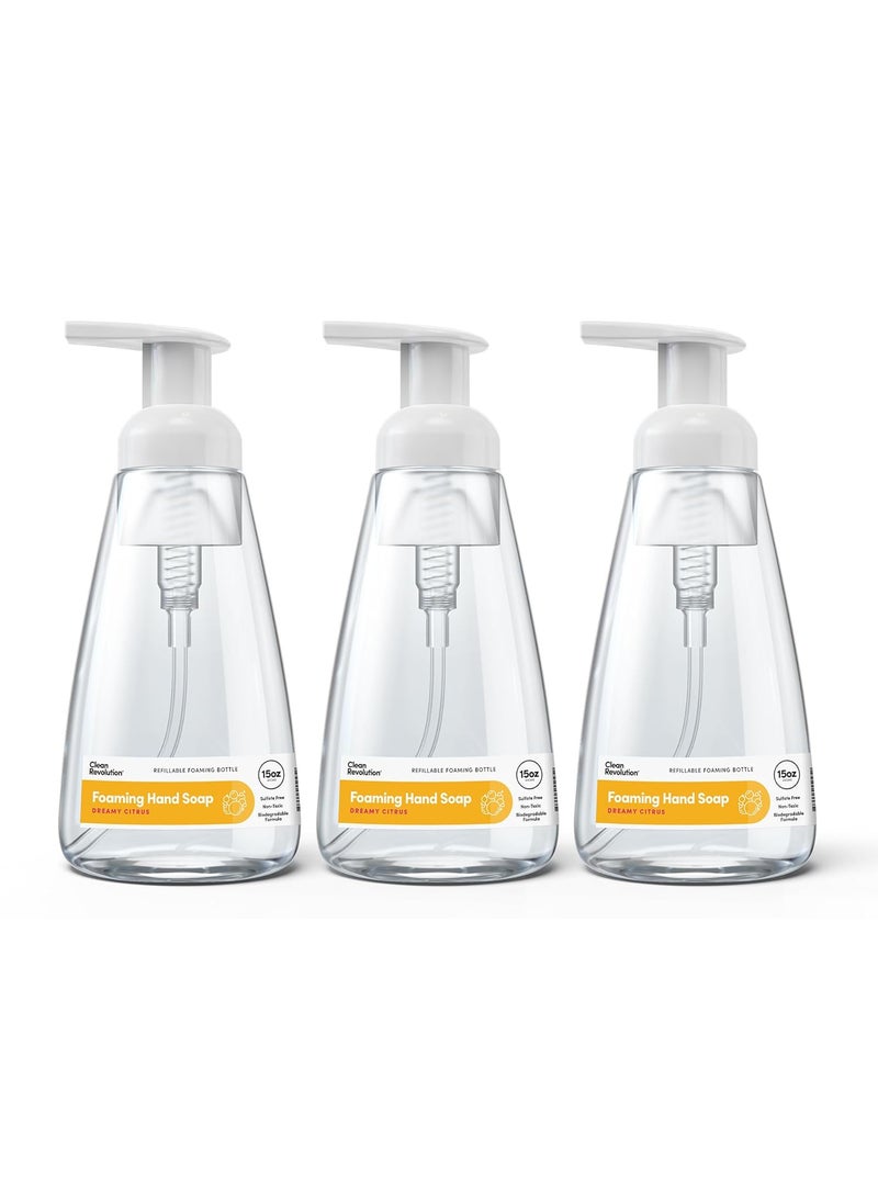 Clean Revolution Ready to Use Foaming Hand Soap | Three Pack | Jumbo 15oz Bottles | Gentle, Moisturizing & Eco-Friendly | Real Essential Oils | Dreamy Citrus, 15 Fl Oz (Pack of 3)