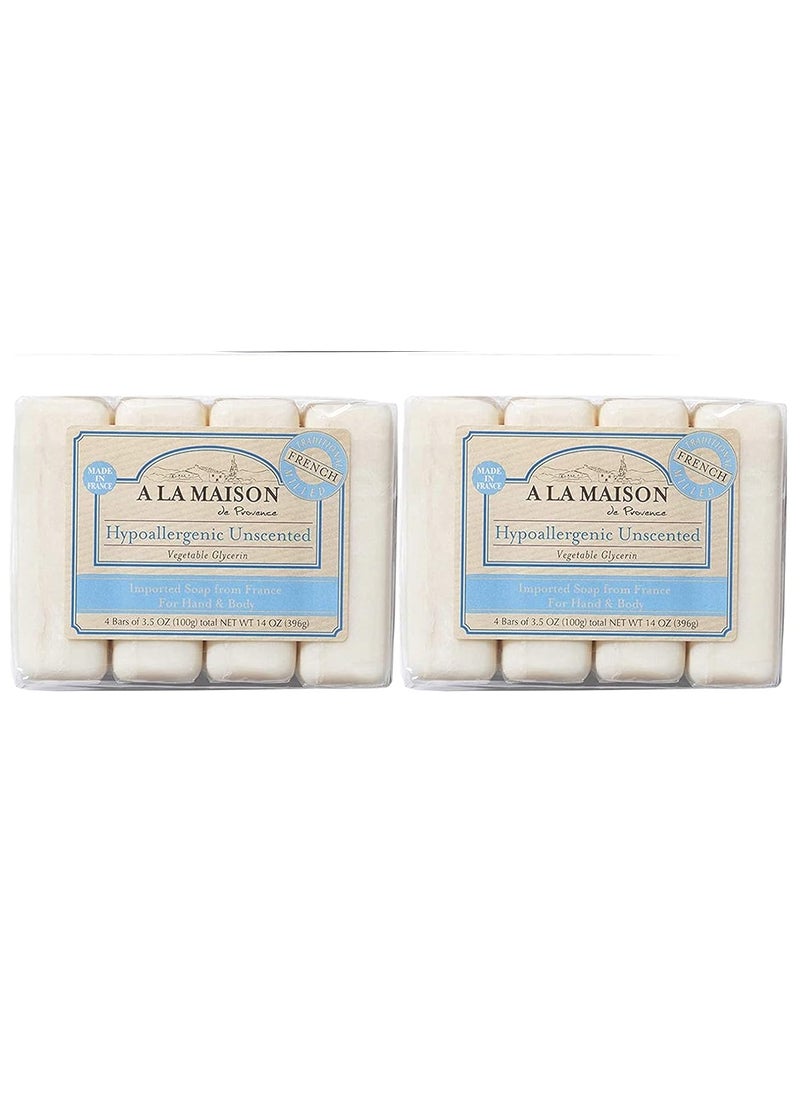 A LA MAISON Hypoallergenic Unscented Bar Soap  Triple French Milled Natural Moisturizing Hand Soap Bar 8 Bars of Soap 35 oz