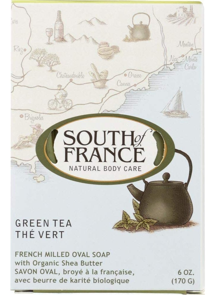 South Of France Natural Body Care Triple Milled Large 6OZ Bar Soap (Green Tea, 4 Bars)