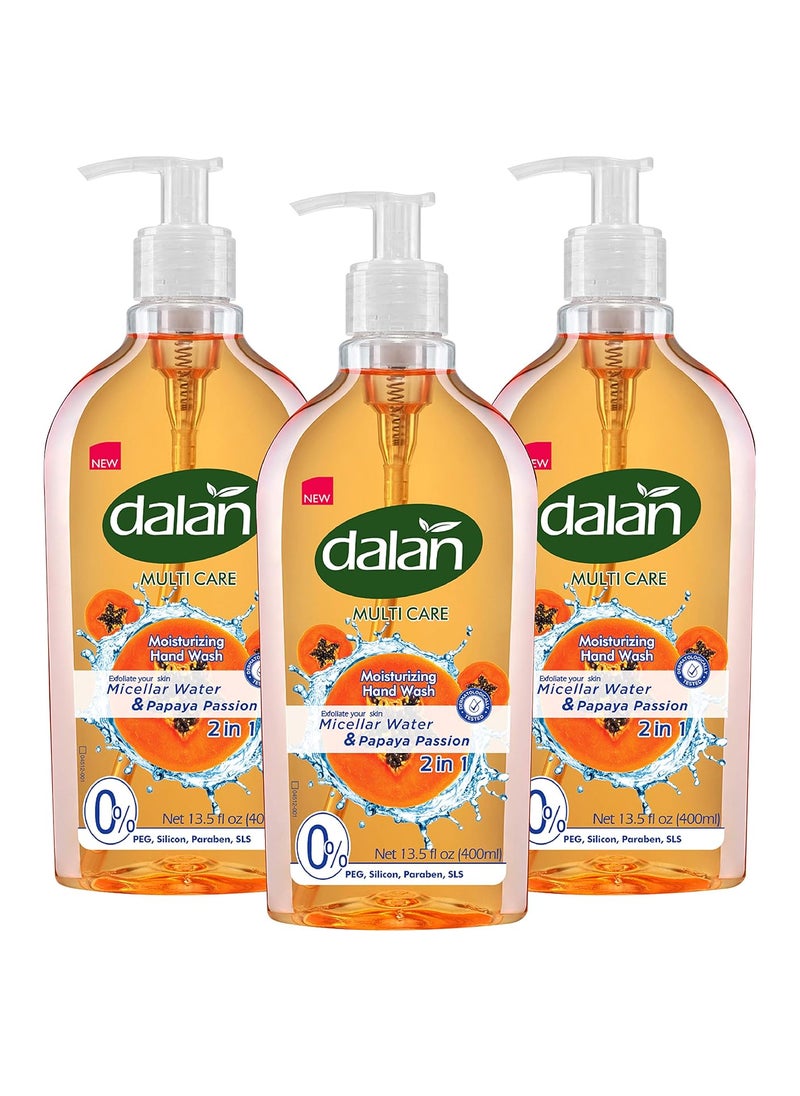 Dalan Papaya Passion Multicare Ultra Moisturizing Liquid Hand Soap for Normal and Dry Hands Fresh Clean and Soft Feeling 135 Fl Oz  400 mL Pack of 3