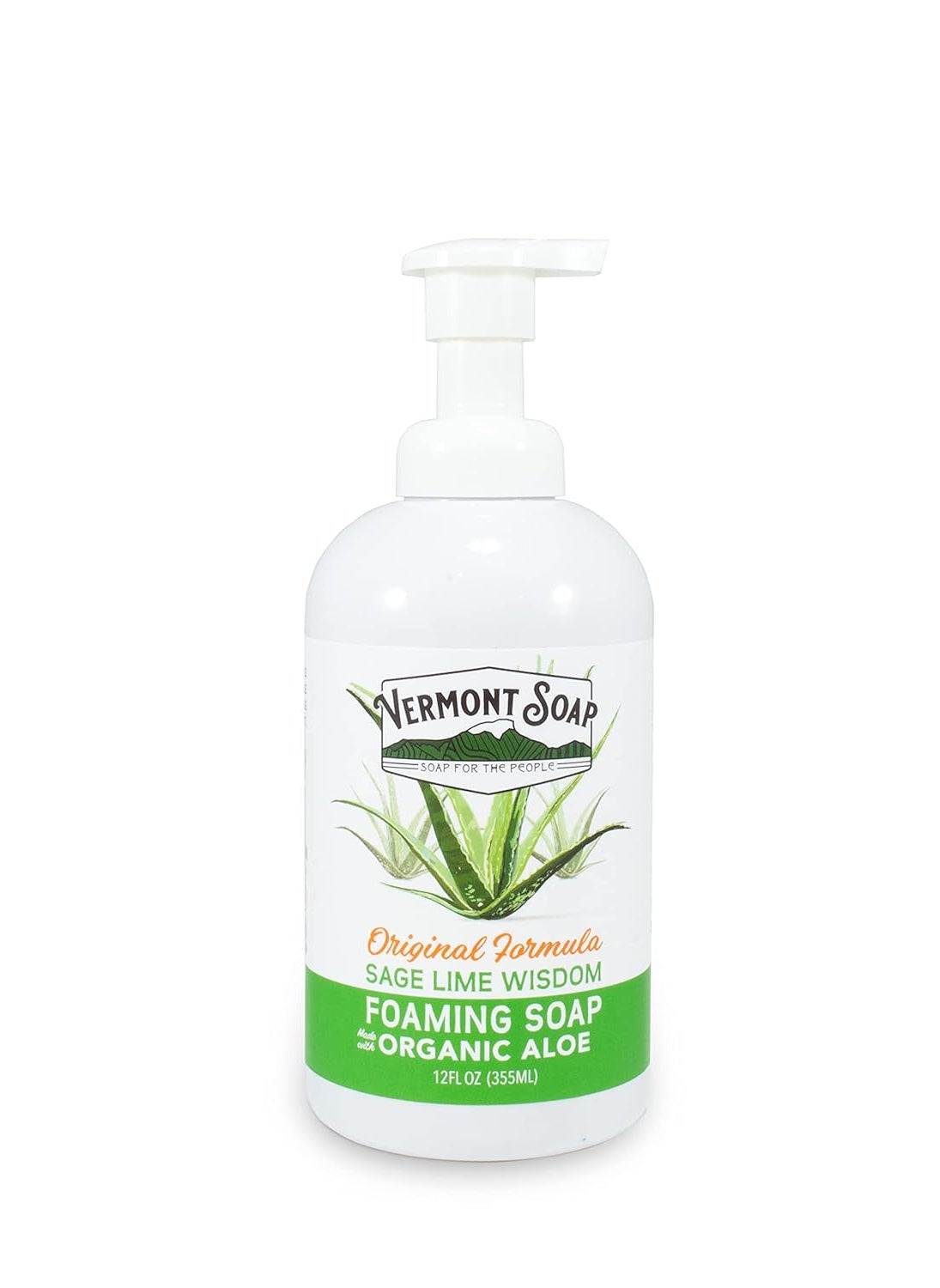 VERMONT SOAP Organic Sage Lime Wisdom Foaming Hand Soap - Natural Moisturizing Soap for Dry Skin - Fragrance Free Liquid Bathroom Hand Soap Dispenser - Sage Lime Wisdom - 12 oz