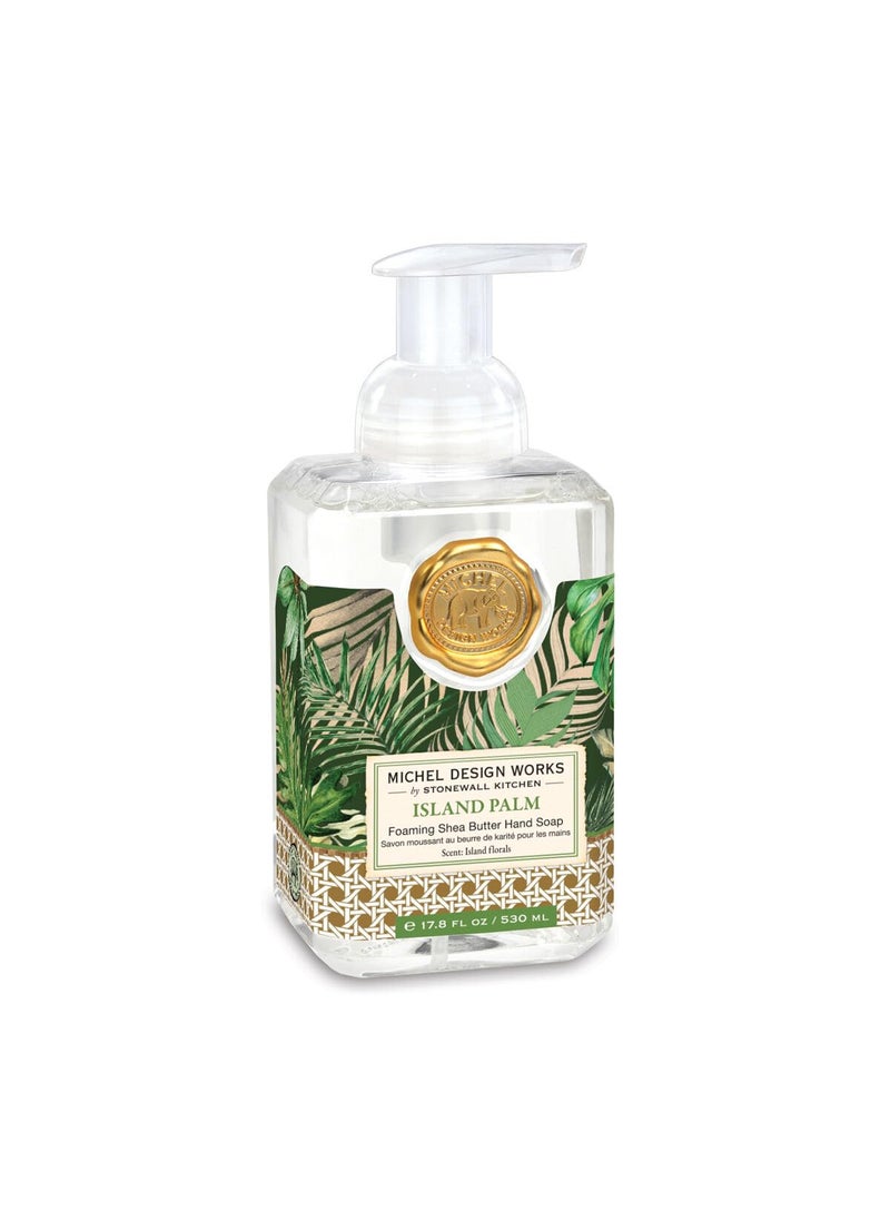 Michel Design Works Foaming Hand Soap 17.8oz, Island Palm Scent and Design, Shea Butter and Aloe Vera Blend, Beautiful Square Container with Pump