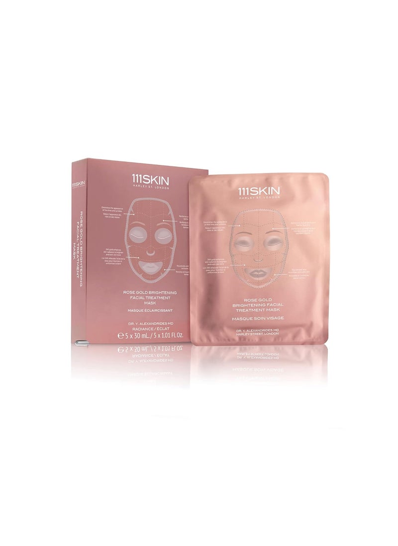 111SKIN Rose Gold Brightening Facial Treatment Mask | Fragrance Free | The Ultimate Pre-Event Mask | For Hydration & Radiance | Set of 5 (1.01 oz each)
