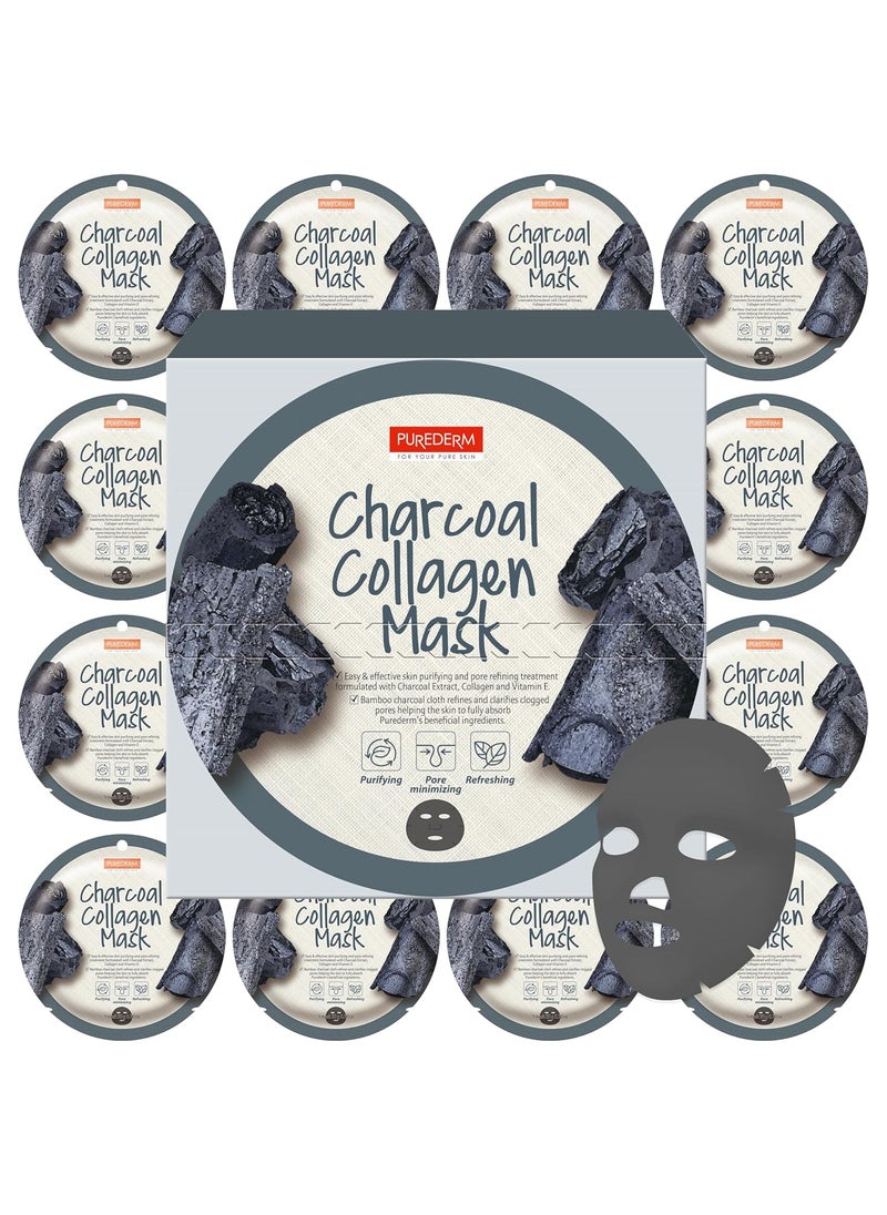 Purederm P/D Charcoal Collagen facial Mask(Circle) 12pack