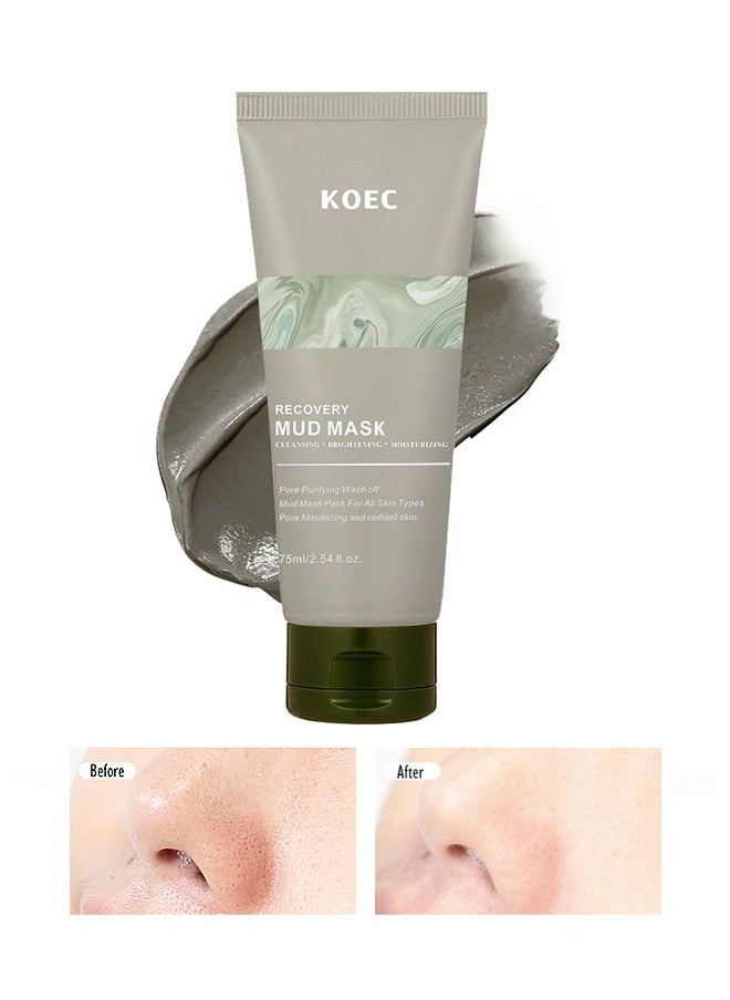 Recovery Mud Mask, Relief Mud Mask for Face & Body,Deep Cleansing & Hydrating Clay Mask, Deep Pore Cleanser  Face & Body Mask, Nature-Derived Ingredients, 75ml
