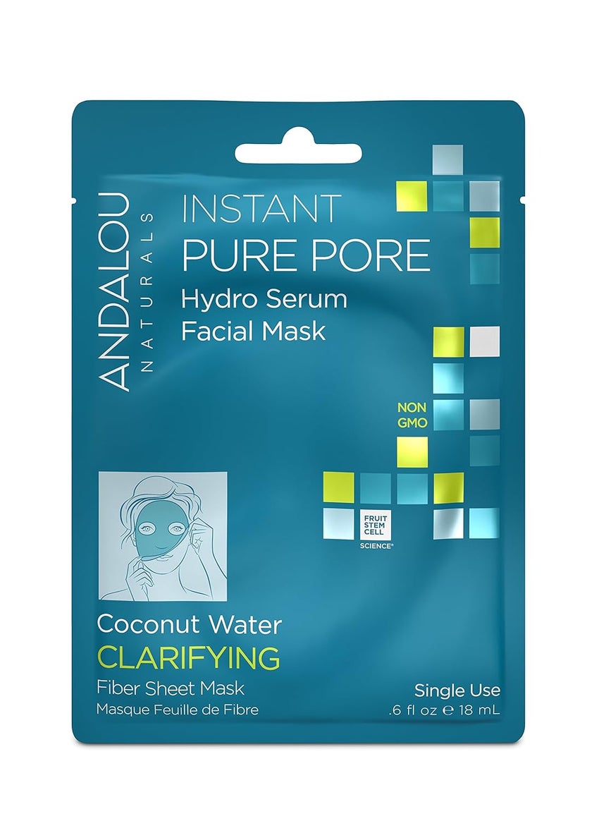 Andalou Naturals Instant Pure Pore Hydro Serum Facial Mask, Coconut, 0.6 Fl Oz