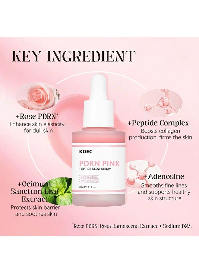 ROSE PDRN  Pink Peptide Serum- Dark Spot Care,Even Skin Tone, PDRN (Sodium DNA)1%, 5 Types Peptide Complex-PDRN Salmon, Pink glow serum, Peptide, Niacinamide, Hydrating & Moisturizing  30ml