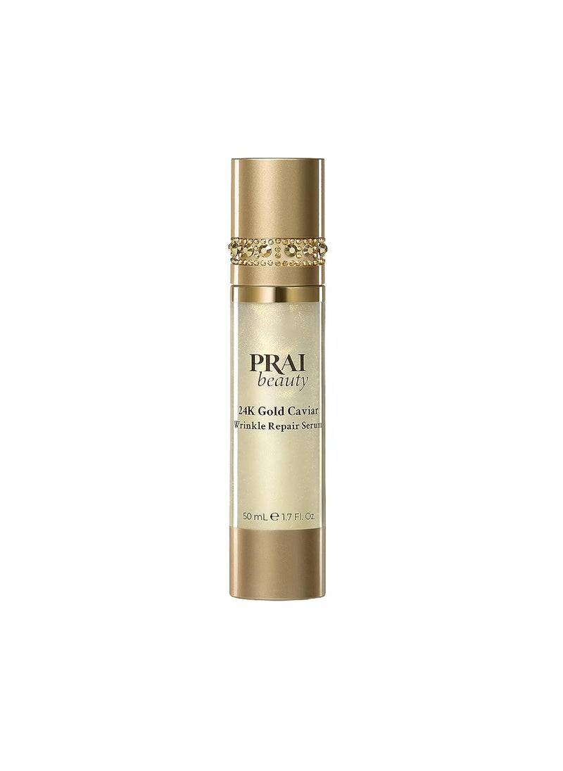 PRAI Beauty 24K Gold Caviar Wrinkle Repair Serum for Face | Anti-Aging Serum with Hyaluronic Acid to Plump and Fill In Wrinkles | Anti-Wrinkle Serum with Vitamin C for Brighter, Firmer Skin | 1.7 Oz