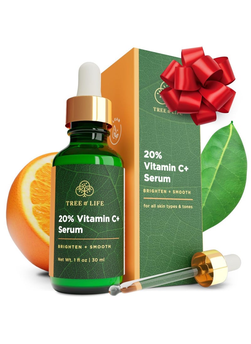 Tree of Life Beauty Hydrating Facial Serum - Super 20% Vitamin C+ with Vitamin E - Brightening & Smoothing for Dry/Sensitive Skin - Anti-Aging & Dark Spot Treatment - 1 Fl Oz