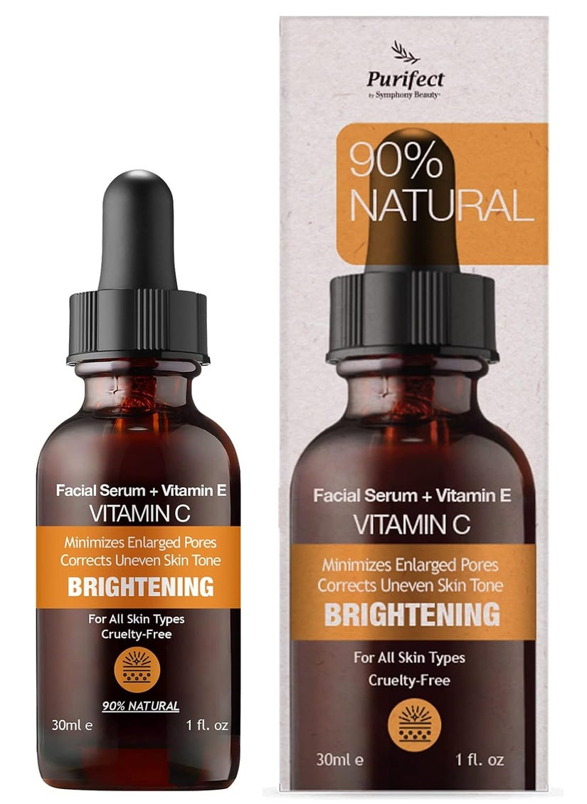 Purifect Natural Vitamin C Vegan Facial Serum - Enhances Skin Radiance, Hydration, and Firmness with Niacinamide & Vitamin E, 30ml (Made in the USA)