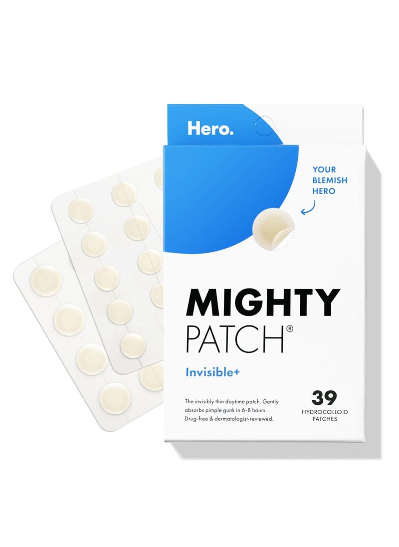 Mighty Patch Hero Cosmetics Invisible+ Patch - Daytime Hydrocolloid Acne Pimple Patches for Covering Zits and Blemishes, Ultra Thin Spot Stickers for Face and Skin (24 Medium and 15 Small Patches)