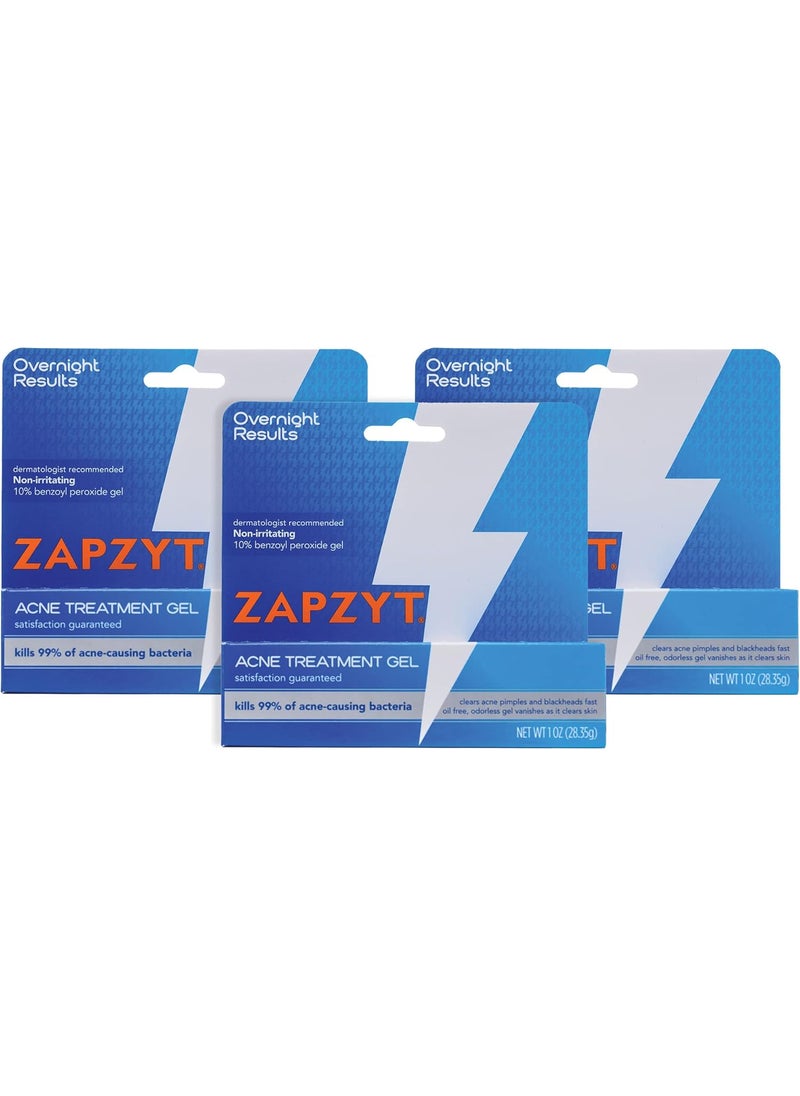 Zapzyt Maximum Strength 10% Benzoyl Peroxide Acne Treatment Gel 1 oz. (Pack of 3)