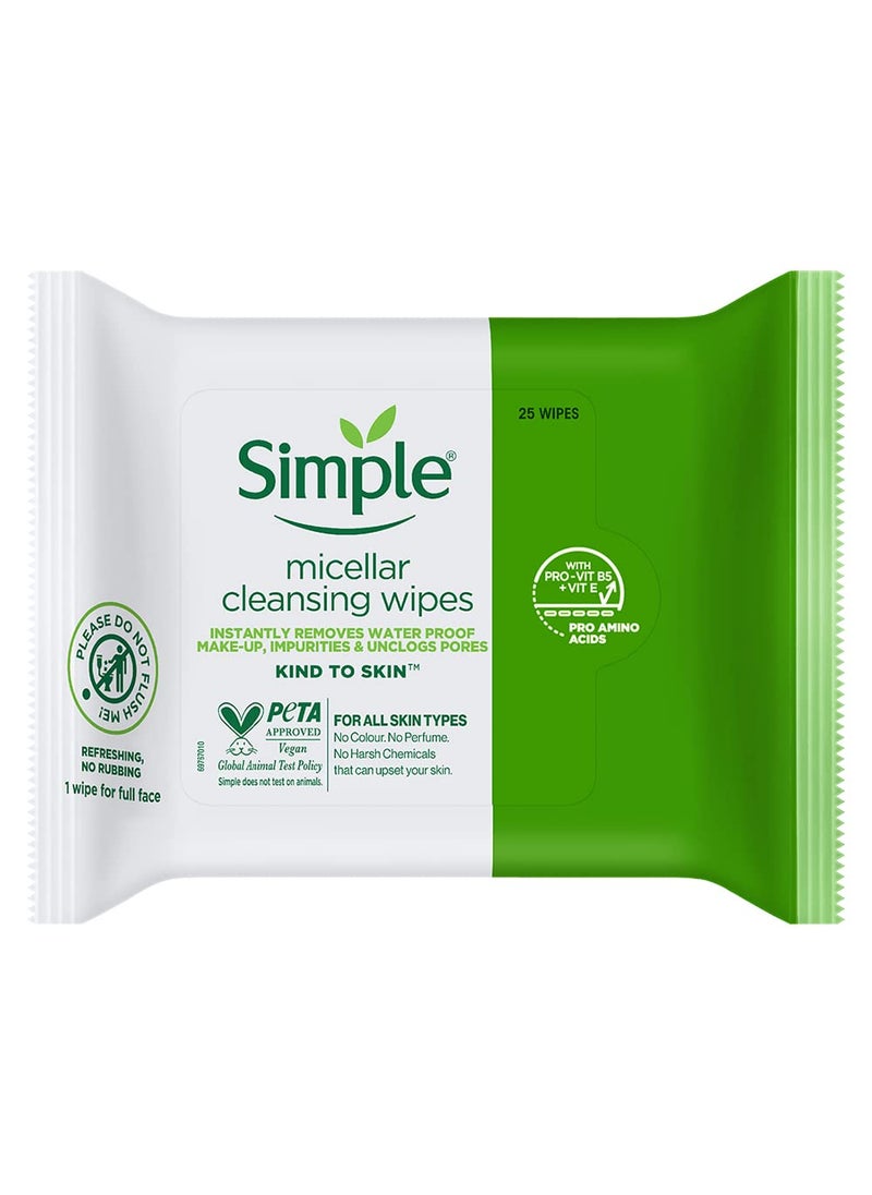 Simple Micellar Cleansing Facial Wipes, 25 Wipes