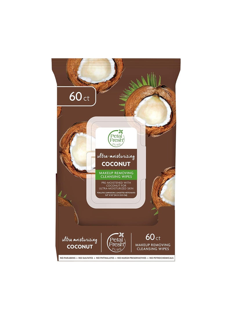 Petal Fresh Ultra- Moisturizing Coconut Makeup Removing, Cleansing Towelettes, Gentle Face Wipes, Daily Cleansing, Vegan and Cruelty Free, 60 count