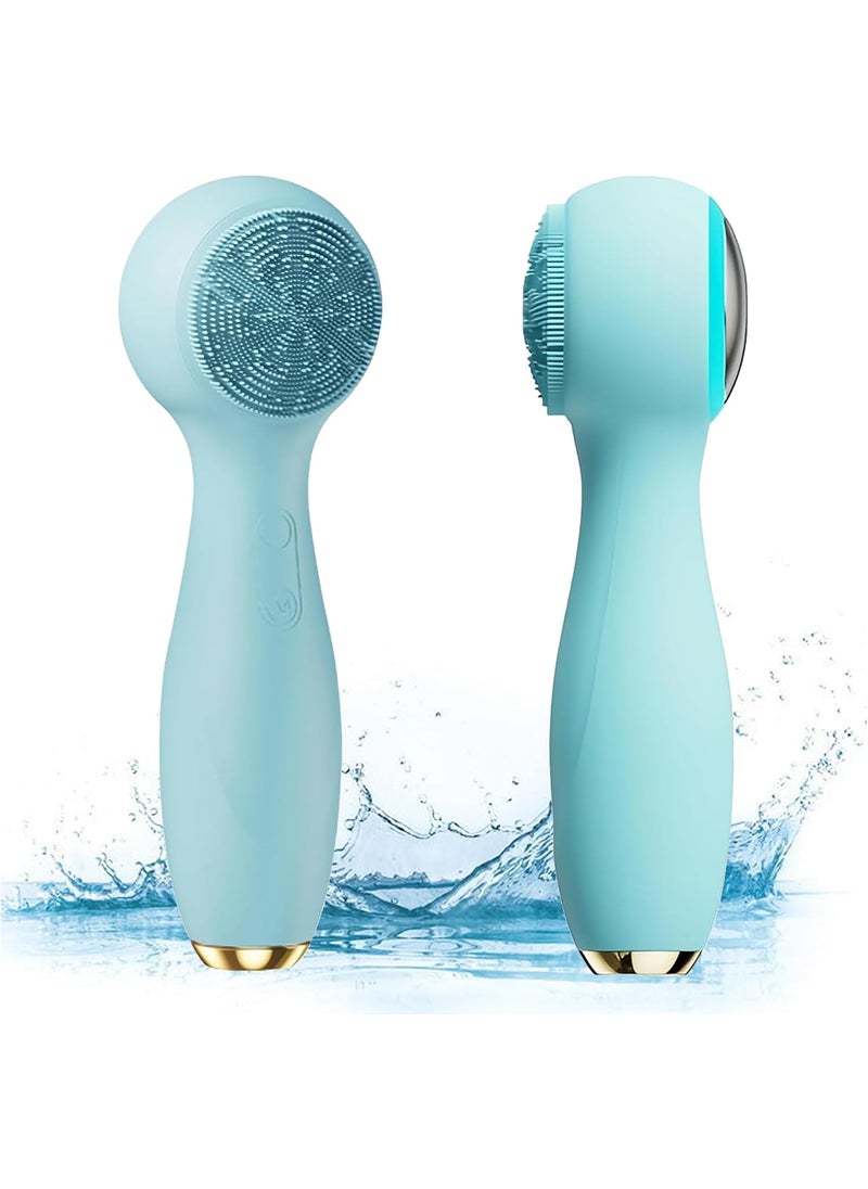 Facial Cleansing Brush, Silicone Face Scrubber with Cold and Hot Compresses for Cleansing Exfoliating Massaging, Waterproof Electric Face Wash Brush for Women Men (Blue)