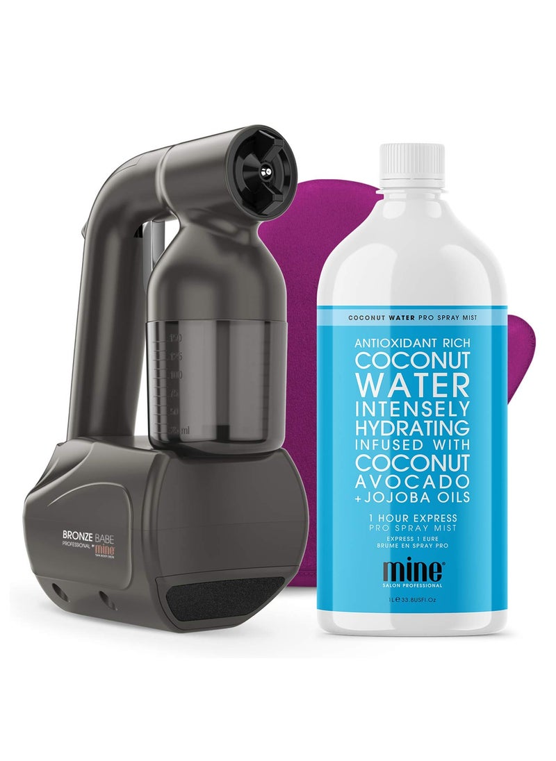 MineTan Spray Tanning Machine | Professional Spray Tan Kit - Light, High Volume, Portable Spray Gun for Salons & Mobile Tanners, Includes Coconut Water Pro Mist Solution, Airbrush Finish, 33.8 Fl Oz
