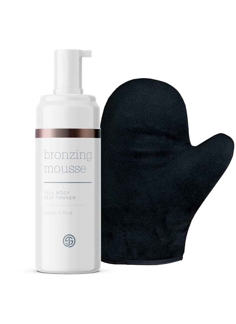 SJOLIE Self Tanner - Express Sunless Tanning Mousse + Mitt Applicator | Medium Dark Color, Streak-Free, Vegan, No Parabens