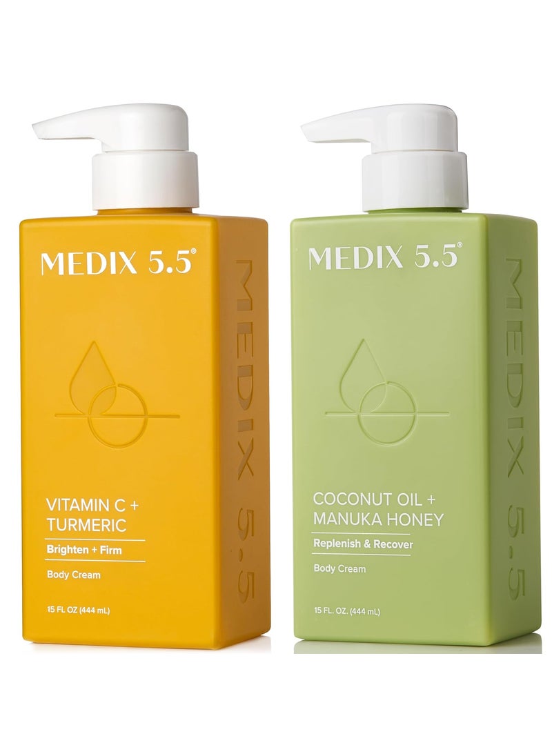 Medix 55 Brightening Vitamin C Lotion  Coconut Oil Moisturizer Skin Care Set  Body Cream  Face Lotion Bundle  Firming Body Lotion Set For Women Crepey Skin Treatment Wrinkles Cellulite 2PC