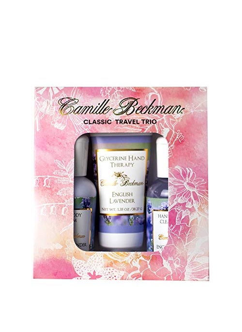 Camille Beckman Classic Collection Travel Trios, English Lavender, Glycerine Hand Therapy 1.35 oz, Silky Body Cream 2 oz, Hand & Shower Cleansing Gel 2 oz