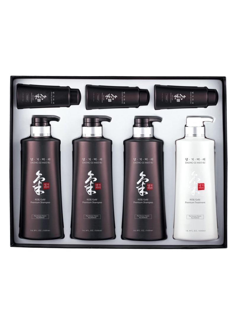 Daeng Gi Meo Ri- Ki Gold Premium Special Hair Care 4pcs Set [Shampoo x3, Treatment x 1], Effectively Moisture to Dry and Rough Hair, No Artificial Color