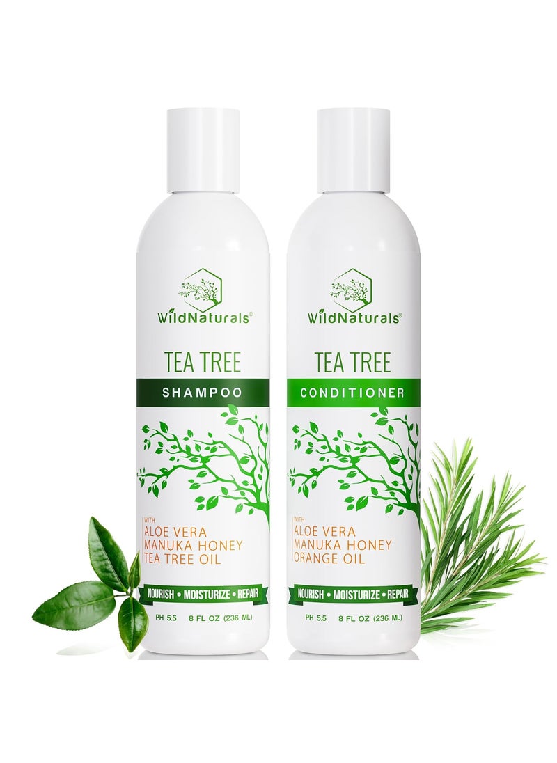 Tea Tree Oil Shampoo and Conditioner Set - Dry Scalp Treatment for Itchy Relief - Anti-Dandruff Thickening Formulas for Men & Women, All Hair Types