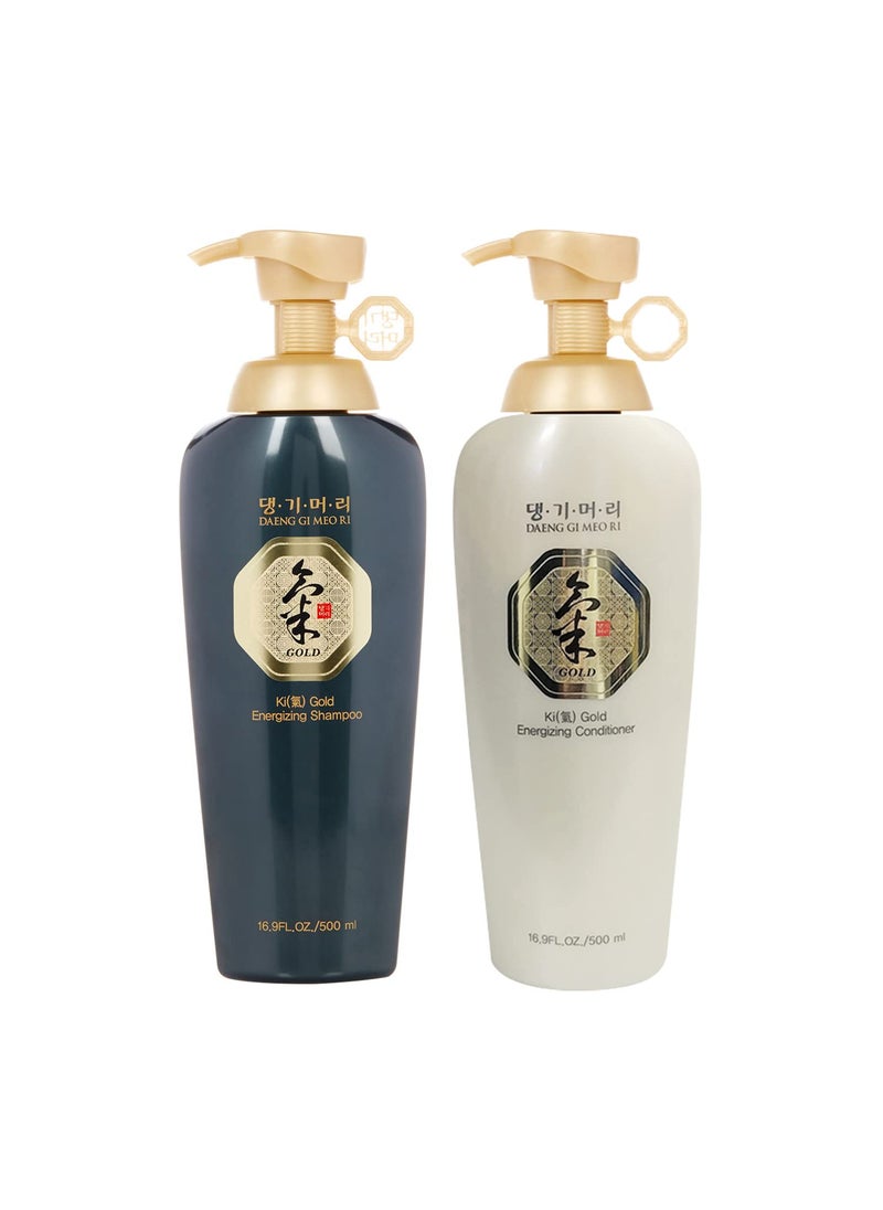 Daeng Gi Meo Ri - Ki Gold Energizing Set - Korean Herbal Shampoo & Treatment for Revitalized Scalp and Hair (500ml / 16.9 fl oz)