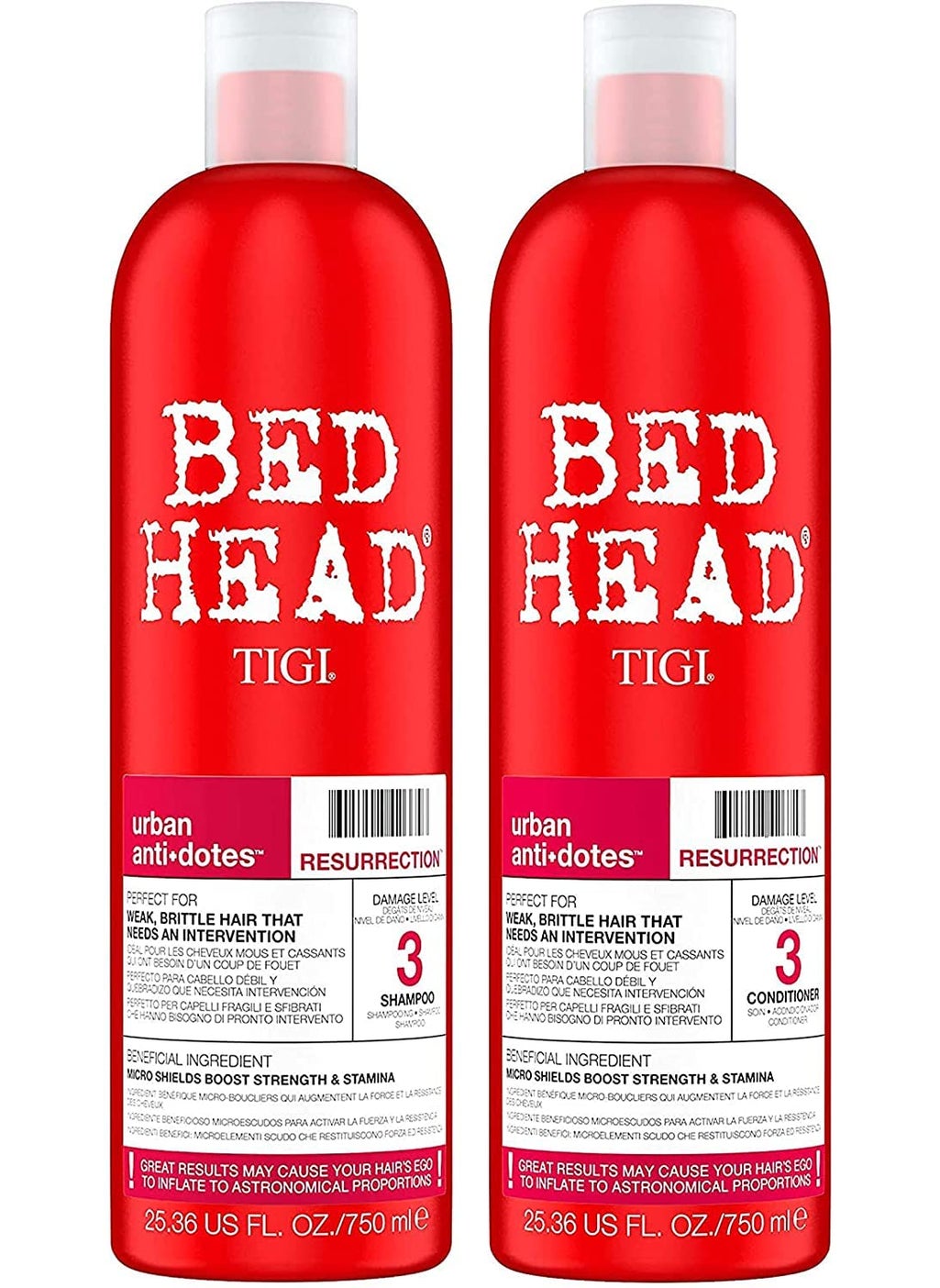 Bed Head by TIGI Urban Antidotes Resurrection Shampoo and Conditioner for Damaged Hair 25.36 fl oz 2 count