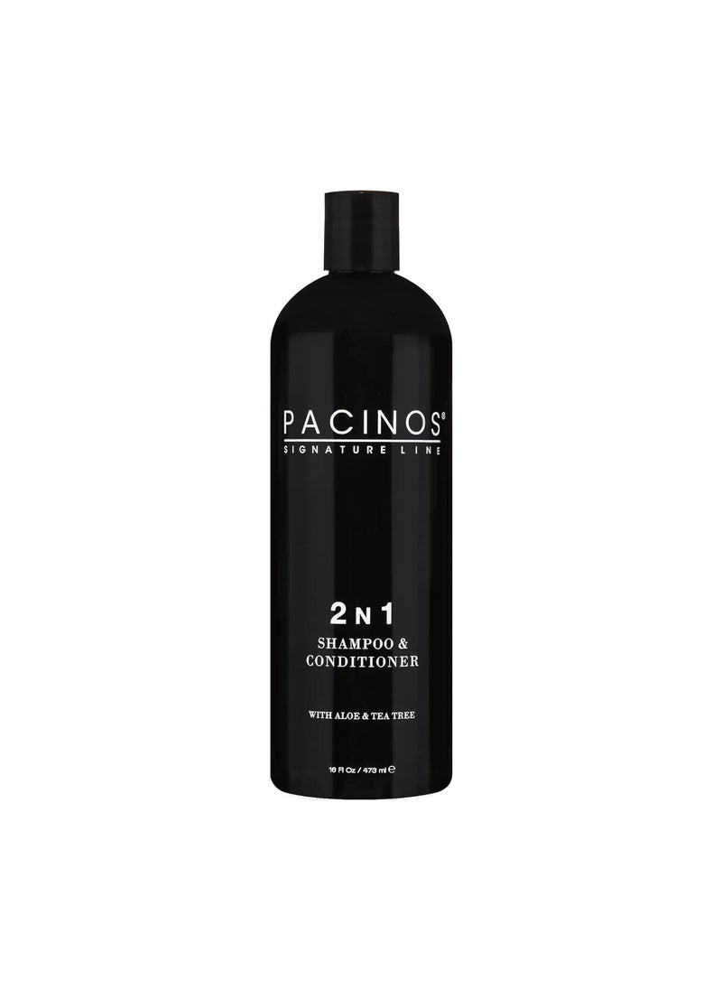 Pacinos 2-n-1 Shampoo and Conditioner with Aloe Vera and Tea Tree Extract - Hair Grooming with Strengthening and Conditioning Formula - 16 oz / 473 ml