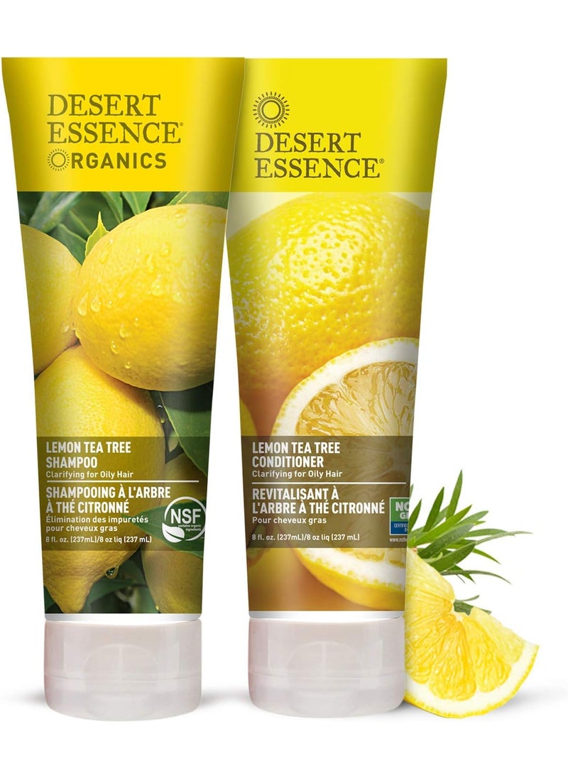 Desert Essence Lemon Tea Tree Shampoo & Conditioner Bundle - 8 Fl Ounce - Clarifying For Oily Hair - Essential Oils - Strengthen & Protect Hair - Effective Cleansing