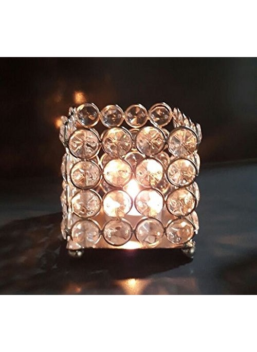Collectible India Silver Crystal Votive Candle Holders | Tealight Candle Holder Glass for Home Decoration |