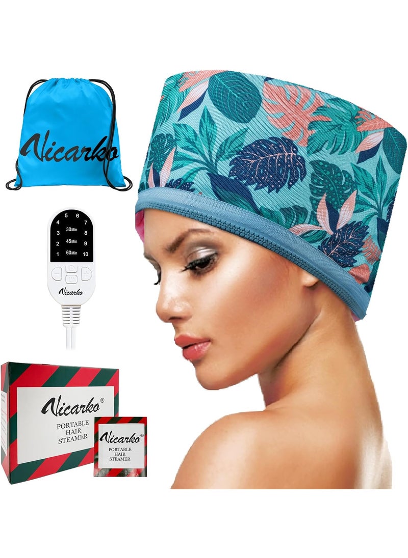 VICARKO Hair Steamer for Deep Conditioning, 10-Level Heats Up Quickly, 118” Power Cord, Heating Cap Hot Oil Treatment Heat, Electric Thermal Heated Steam Natural Black Hair, Hawaii Blue
