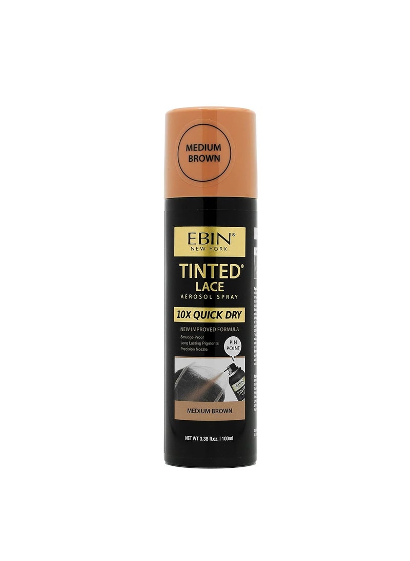 EBIN NEW YORK Tinted Lace Spray - Quick Dry, Water Resistant, No Residue, Even Application, Matching Skin Tone, Natural Look (3.38 oz/100ml - Medium Brown)