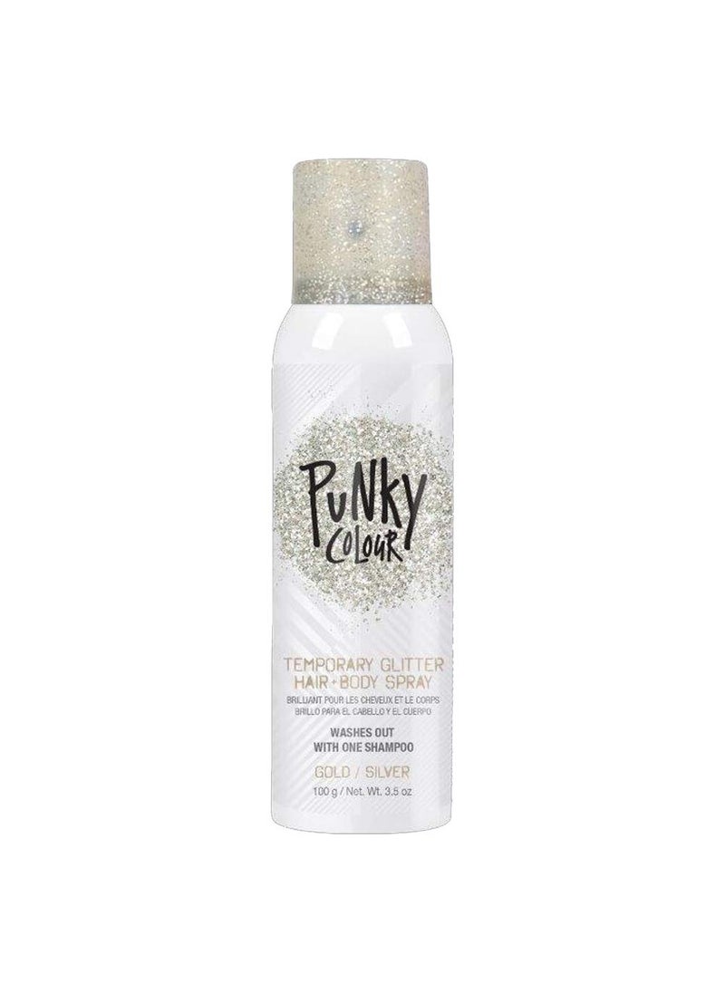 Punky Temporary Hair and Body Glitter Spray, Gold/Silver -Lightweight Shimmery Hairspray for Hair, Skin, and Clothes, Sparkly Glow for Parties & Events, 3.5 oz