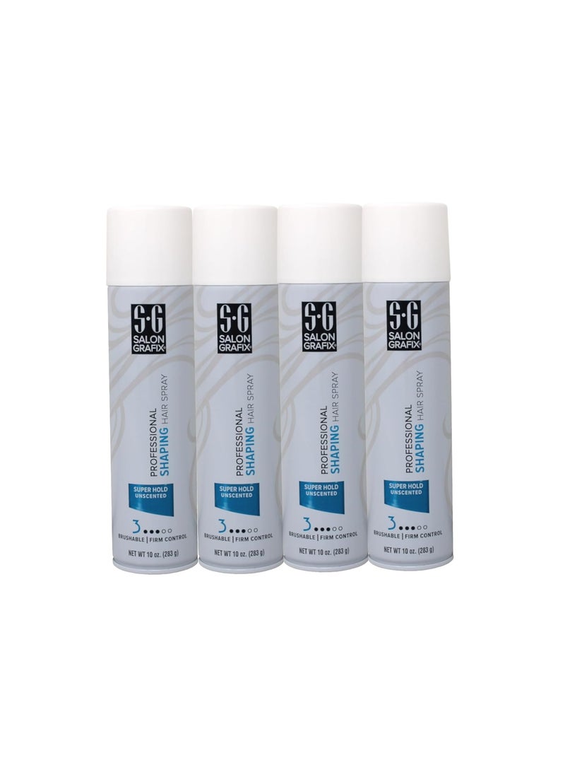 Salon Grafix Professional Shaping Hair Spray, Super Hold Unscented, 10 oz (Pack of 4)