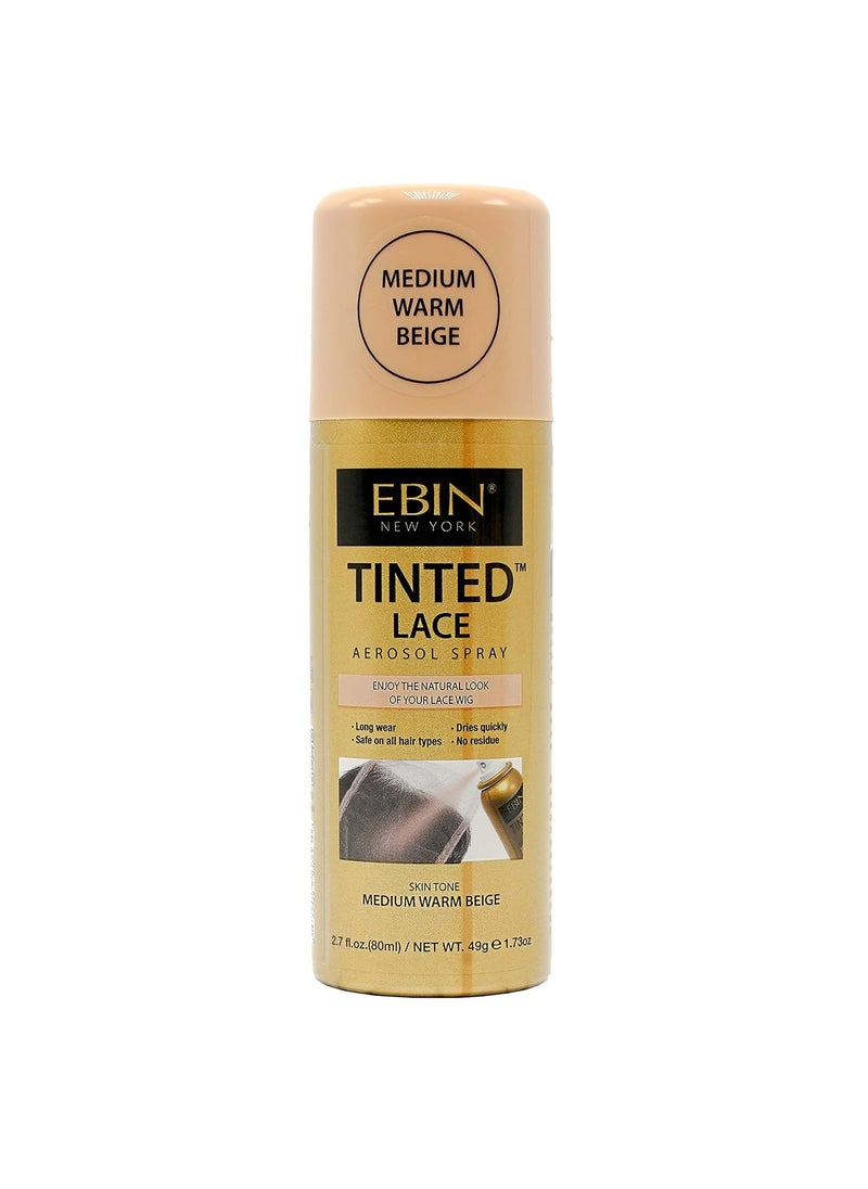 EBIN NEW YORK Tinted Lace Spray - Medium Warm Beige 2.7oz/ 80ml, Quick dry, Water Resistant, No Residue, High pigmentation, Even Spray, Matching Skin Tone, Natural Look, Tinted Spray for Wig