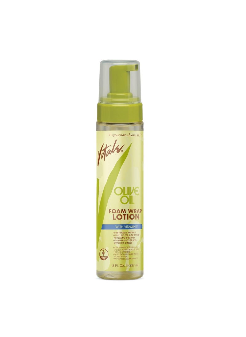 VITALE Olive Oil Foam Wrap Hair Lotion, 8 fl oz - Flake-Free Anti-Breakage Styling - for Men & Women - Safe for Color Treated Scalp - Moisturize for All Hair Types