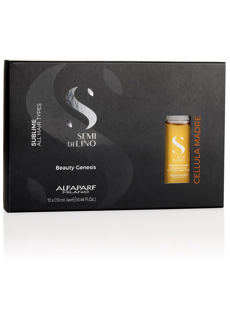Alfaparf Milano Semi di Lino Sublime Cellula Madre Beauty Genesis Vials - Argan Ampoules for Radiant and Healthy Hair - Protects Color - Adds Shine (12 Vials / 0.44 fl. oz. each)