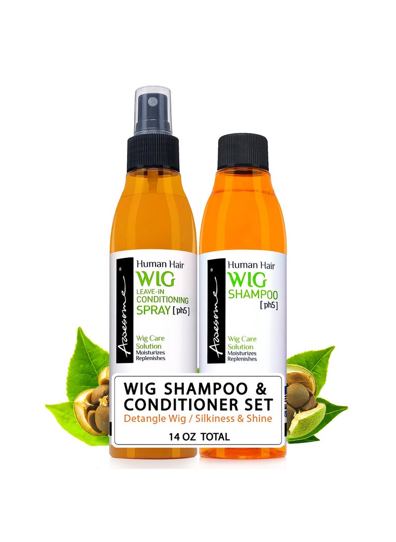 Awesome Human Hair Wig Shampoo & Leave in Conditioner, Premium Set of 2, Wig Care Solution, Detangle Wig, Promotes Body & Volume, Promote Silkiness & Shine, Easy Combing, 7 fl oz