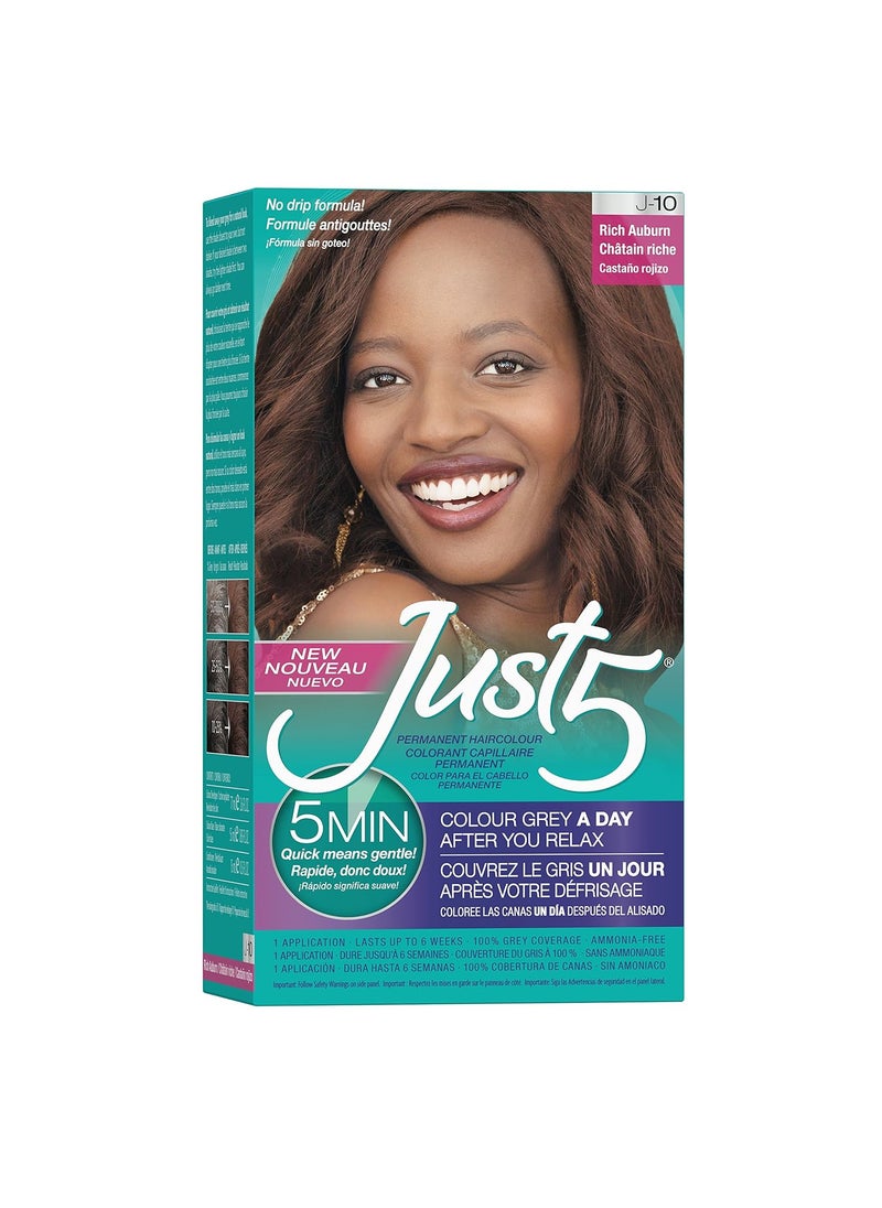 Just 5 Women's 5 Minute Permanent Hair Color with Conditioner, Grey Hair Coloring for Women - Rich Auburn