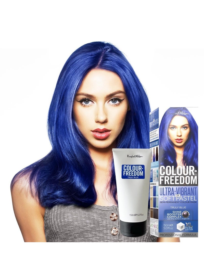 Knight & Wilson Color-Freedom 150ml Truly Blue Semi-Permanent Hair Color - Ultra-Vibrant Vegan Friendly Color Mask with Shine Booster Complex - Ammonia Free Color Lasts Up To 6-10 Washes